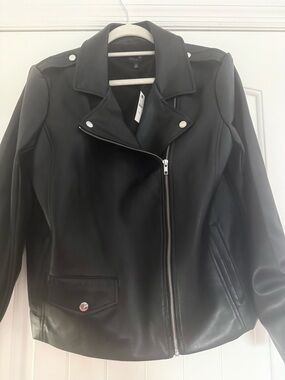 Talbots Black Faux Leather Bomber Moto Jacket